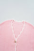 Pink Ribbed Knit Scalloped Edge Side Pockets Buttoned Cardigan